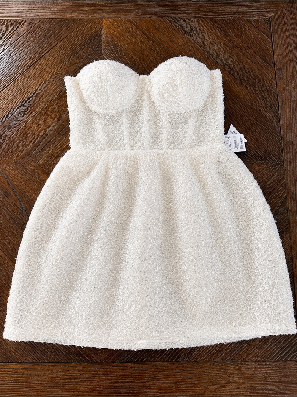 NADINE MERABI Ivory Strapless Textured Mini Dress